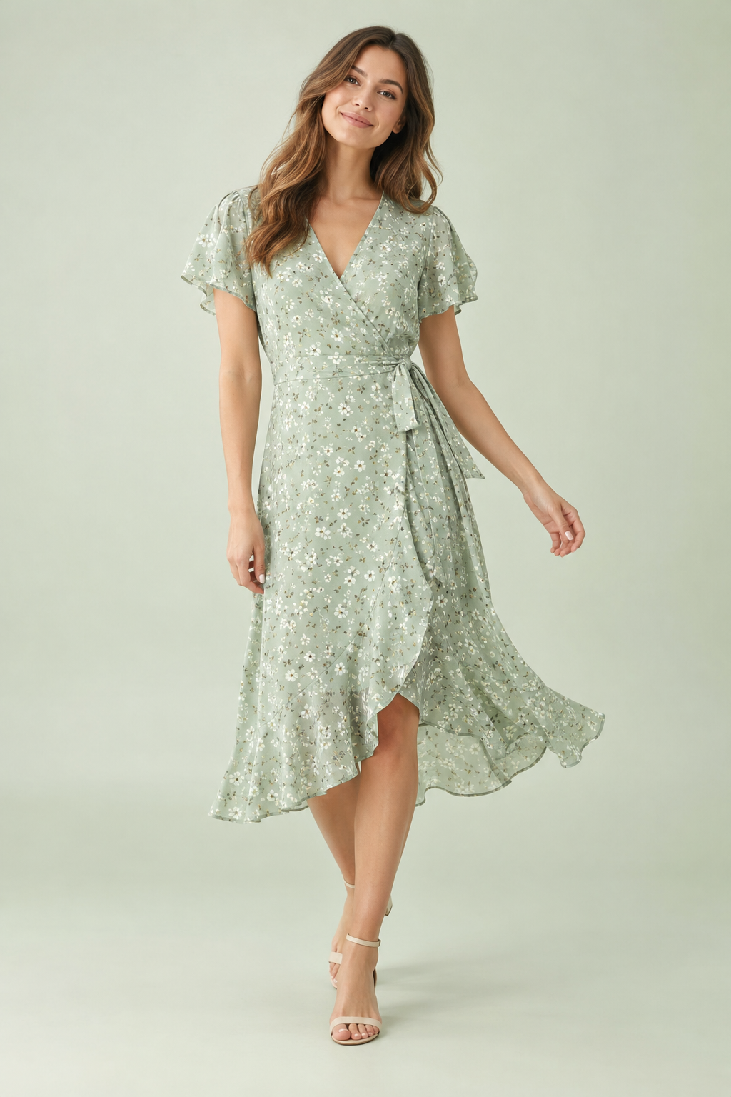 Mint Blossom Wrap Dress